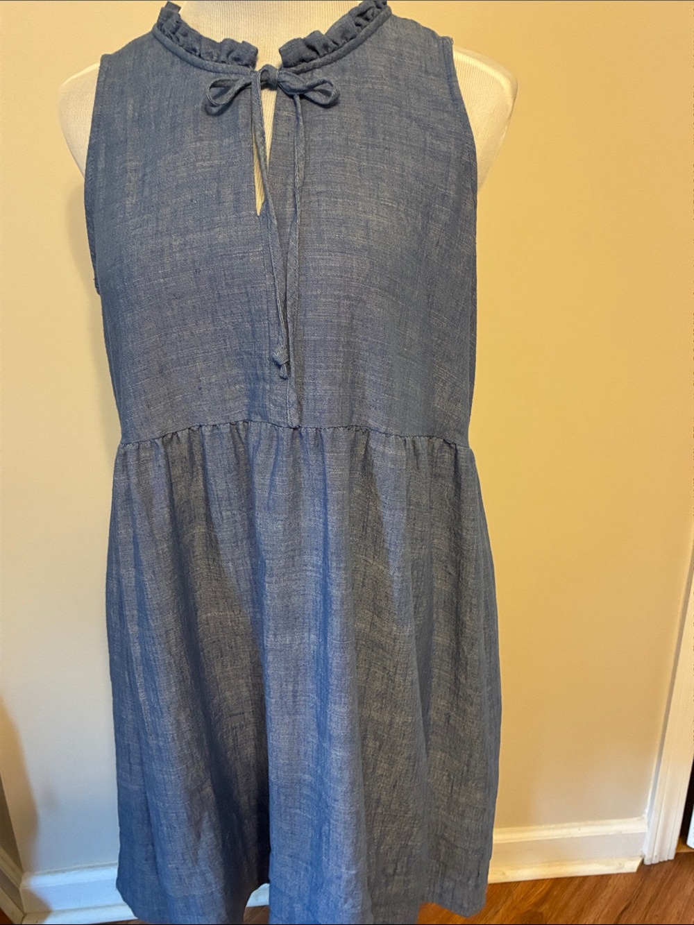 Sleeveless Blue Ruffle-Trim Summer Dress
